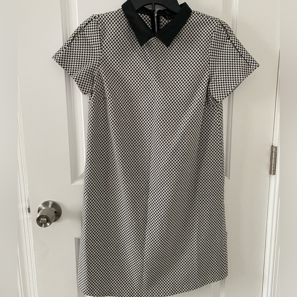 Zara Houndstooth dress with leather collar